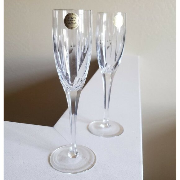 KROSNO Hand blown set of 2 hand polished hand cut champagne clear glass - Picture 2 of 12
